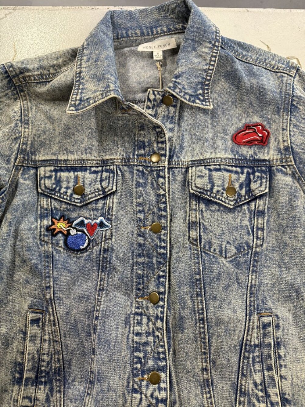 Honey Punch Denim Jacket With Patches & Soul Graphic On Back - Size S